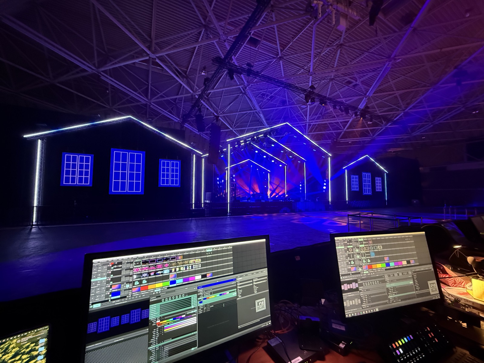 Glowing controls on a production console