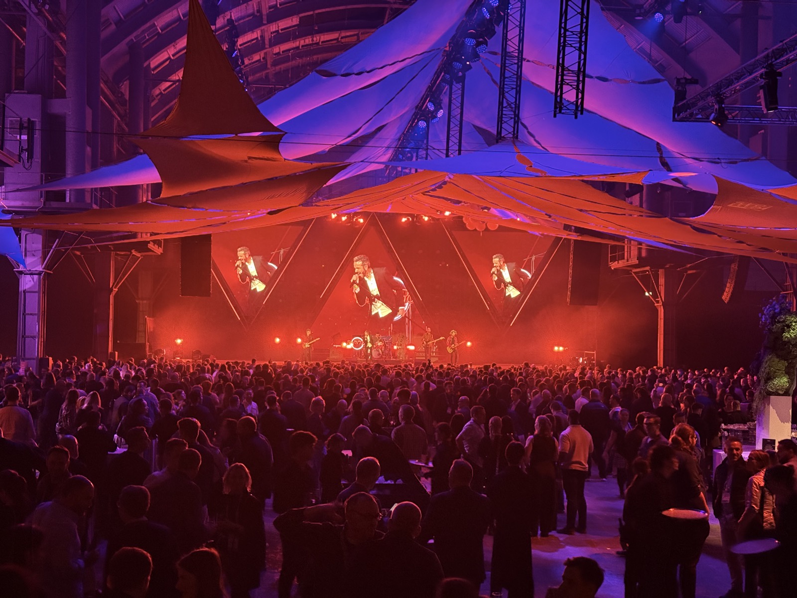 Concert stage under golden lights